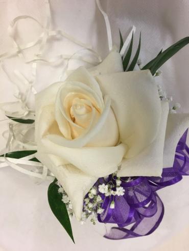 Open rose pin on Corsage