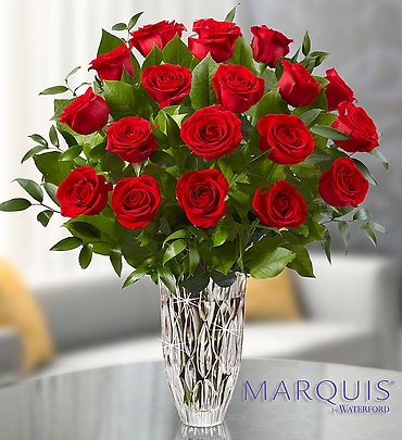 Crystal Vase with Premium Red Roses