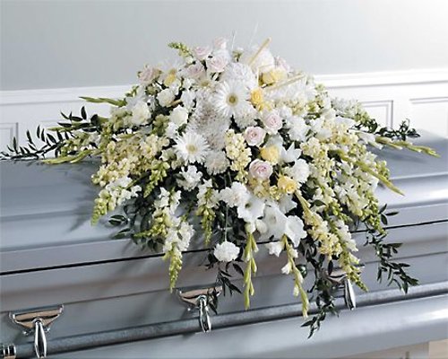 All White Flowers Casket Cover
