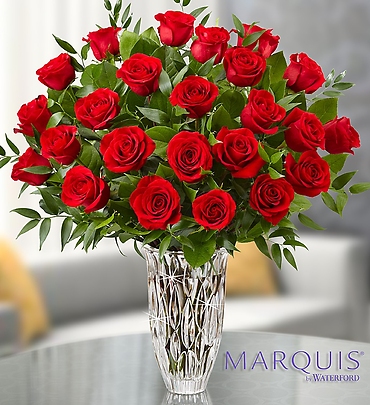 Crystal Vase with Premium Red Roses