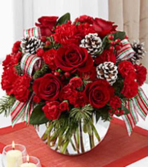 Rose bowl 8\" with Christmas colors