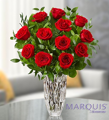 Crystal Vase with Premium Red Roses