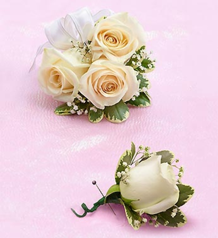 White Rose Corsage & Boutonniere