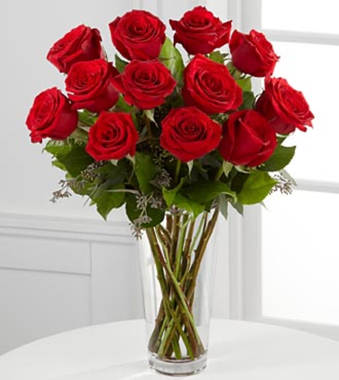 One Dozen Long Stem Red Rose Bouquet