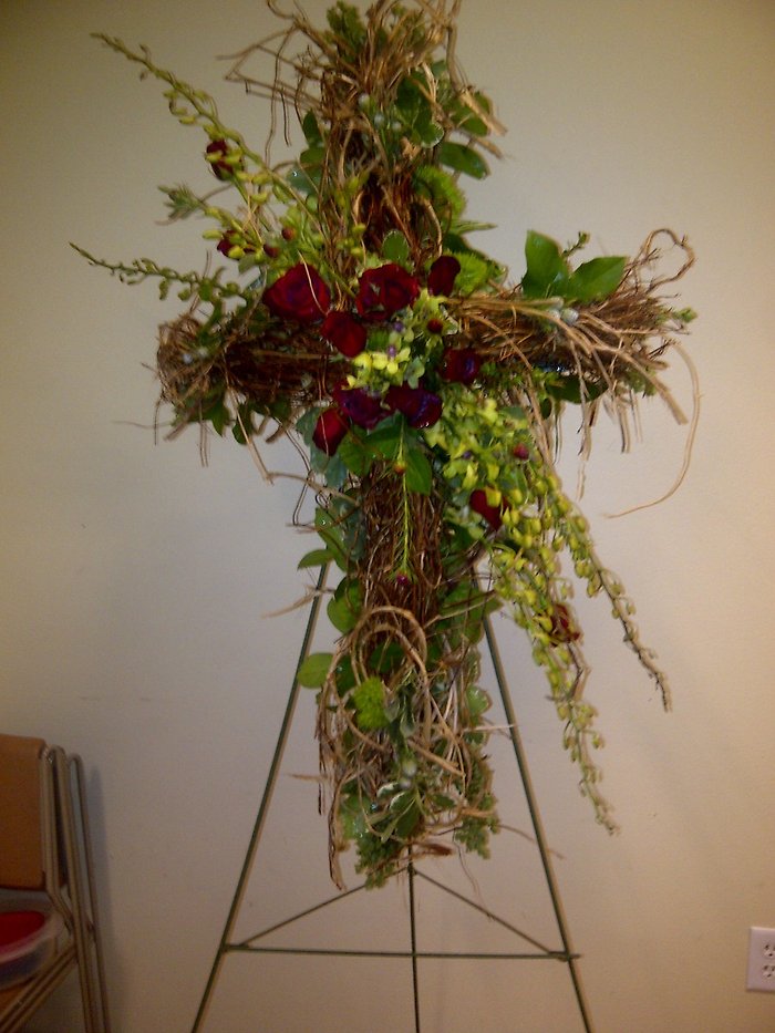 Grapevine Cross with Orchids & Roses