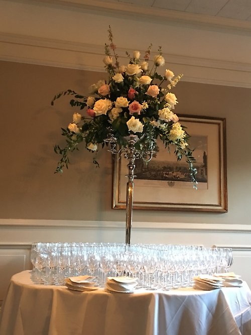 Silver candlelabra centerpiece