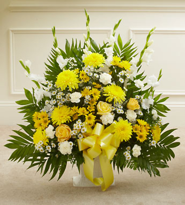 Heartfelt Tribute Yellow Floor Basket Arrangement