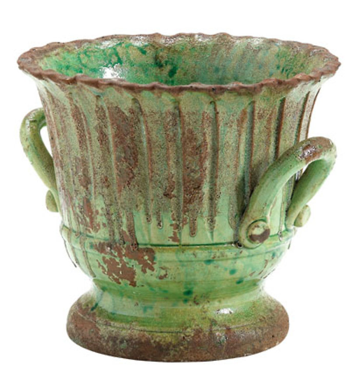 Rustic Garden Small Green Striped Planter