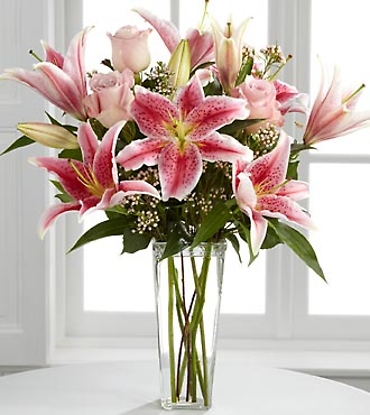 Simple Perfection Pink lilies and Roses