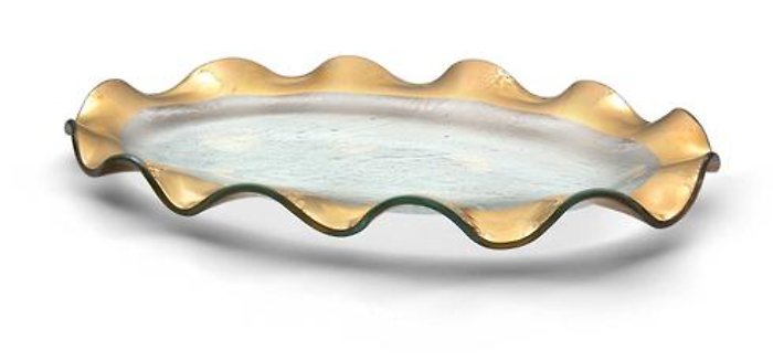 Annie Glass 14\" x 9\" ruffle gold oval platter